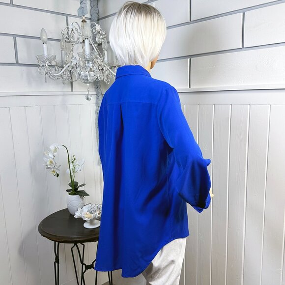APT 9 Long Sleeve Button Up Blouse Royal Blue Slimming Top Button Down XL - Picture 3 of 6